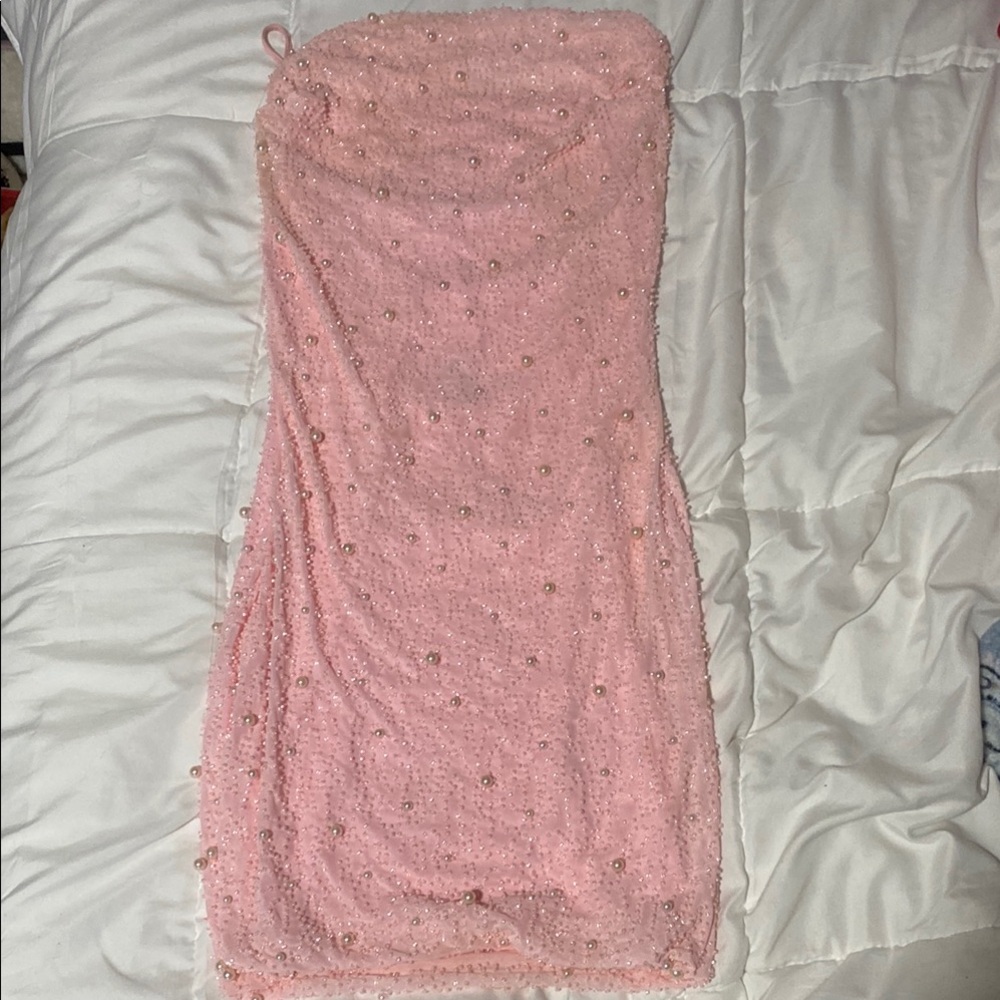 Pink Beaded Strapless Dress